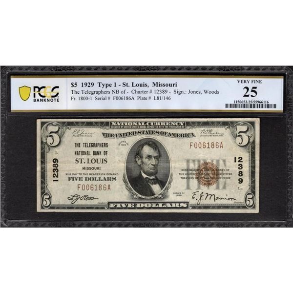 1929 $5 St Louis MO National PCGS 25