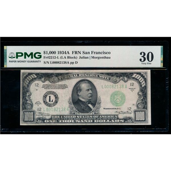 1934A $1000 San Francisco FRN PMG 30