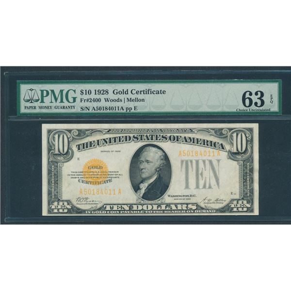 1928 $10 Gold Certificate PMG 63EPQ