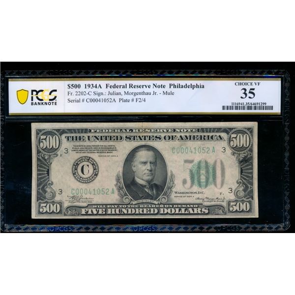 1934A $500 Philadelphia FRN PCGS 35