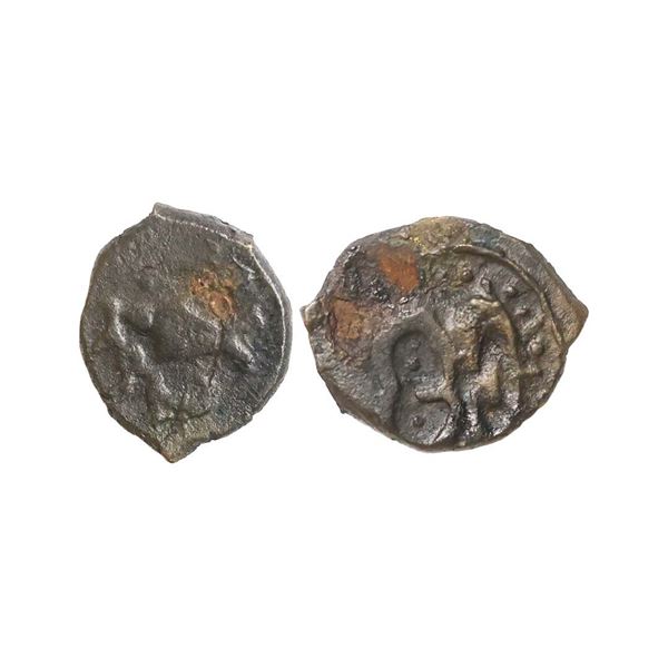 Medieval, Gujarat Region, Seated Godded, Copper Unit, 2.93 gms