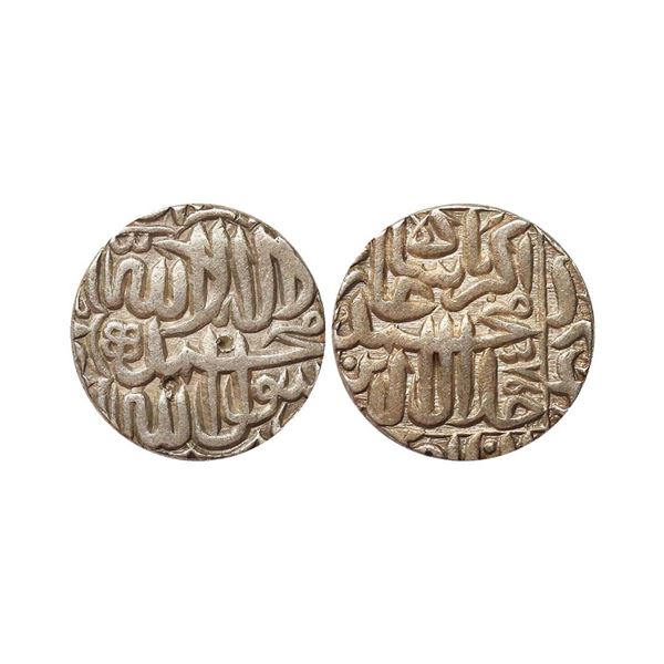 Akbar (1556-1605 AD), silver rupee, Dar ul-Khilafat Agra mint, AH 985, KM 80.1, legend within mihrab