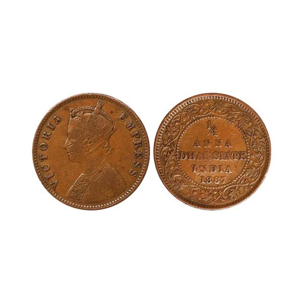 Dhar State, Victoria Empress, Copper 1/4 Anna, 1887