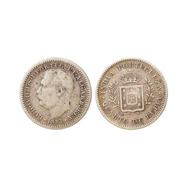 Indo-Portuguese, Luiz I, Silver ¼ Rupia ( Quarto de Rupia ), 1881