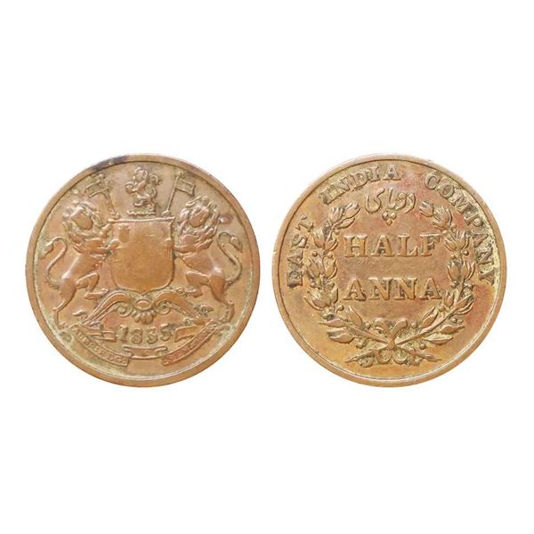 East India Company, Copper 1/2 Anna, 1835, Madras Mint