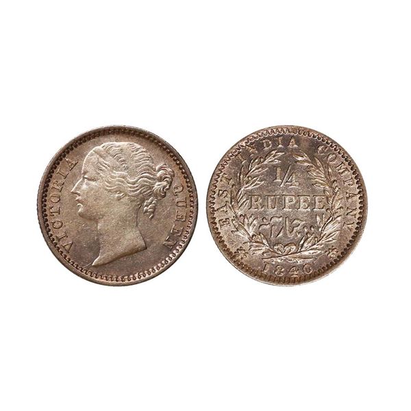 Victoria Queen, DL, Silver 1/4 Rupee, 1840