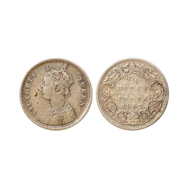 Victoria Queen, Silver 1/4 Rupee, 1862