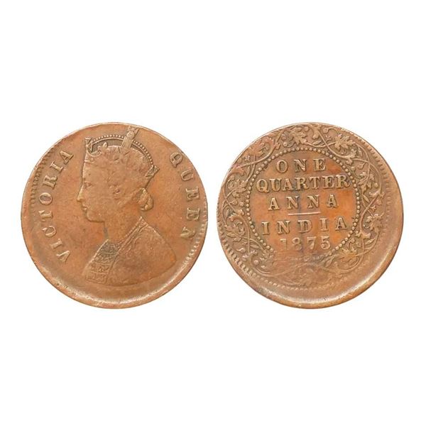 Victoria Queen, Copper Quarter Anna, 1875, Calcutta Mint