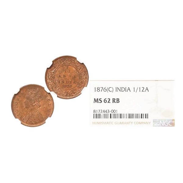 Victoria Queen, Copper 1/12 Anna, 1876