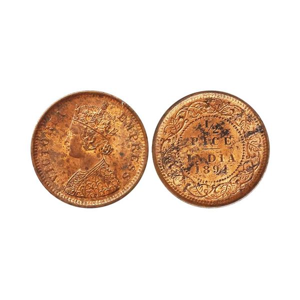 Victoria Empress, Copper 1/2 Pice, 1894, Calcutta Mint, UNC