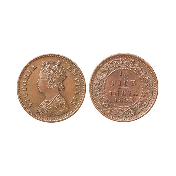 Victoria Empress, Copper 1/2 Pice, 1898, Calcutta Mint,  Beautiful Toned,