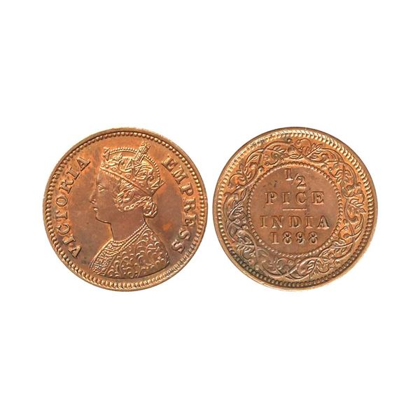 Victoria Empress, Copper 1/2 Pice, 1898, Calcutta Mint,  Beautiful Toned,