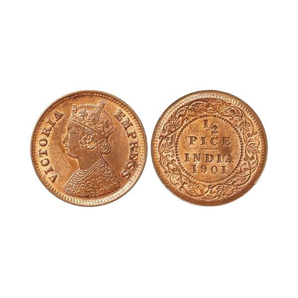 Victoria Empress, Copper 1/2 Pice, 1901, Calcutta Mint, UNC
