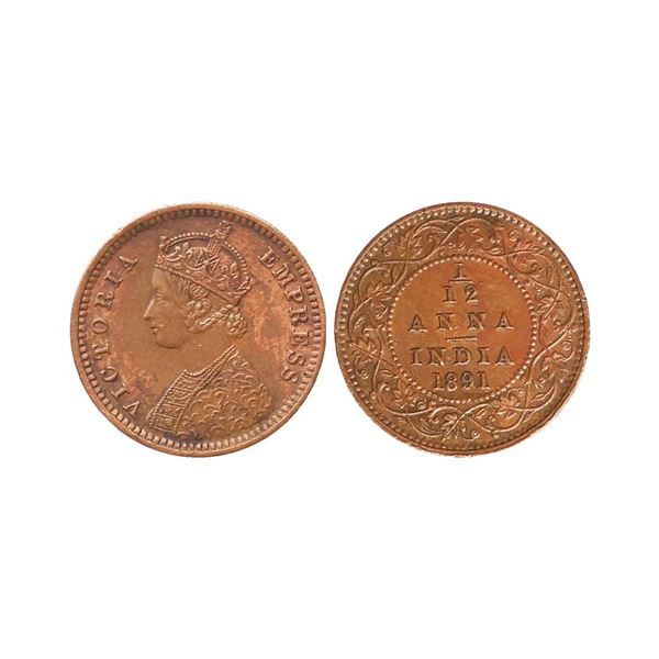 Victoria Empress, Copper 1/12 Anna, 1891