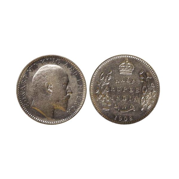 Edward VII King & Emperor, Silver 1/2 Rupee, 1908