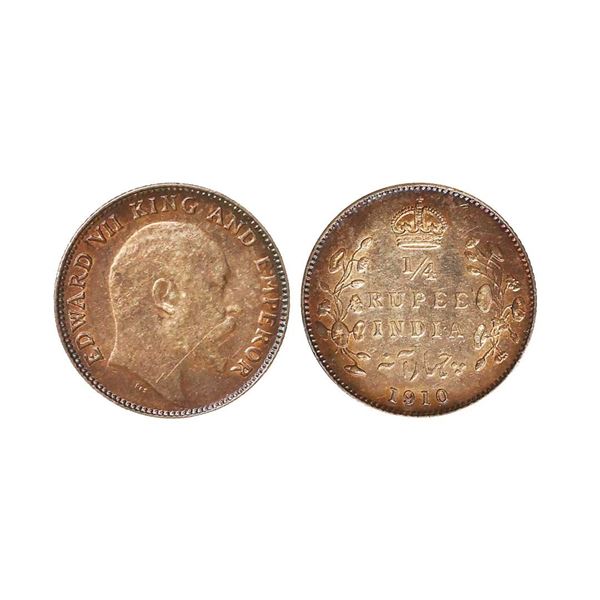 Edward VII King & Emperor, Silver 1/4 Rupee, 1910