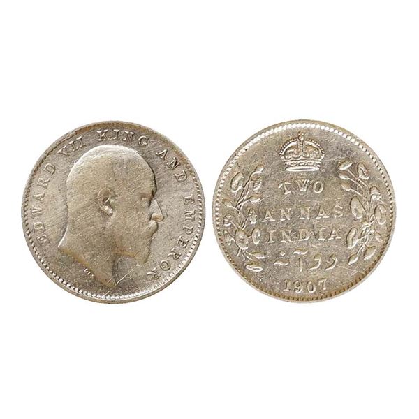 Edward VII King & Emperor, Silver 2 Annas, 1907, Calcutta Mint