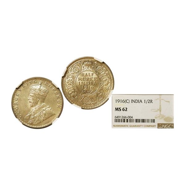 George V King Emperor, Silver 1/2 Rupee, 1916