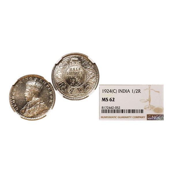 George V King Emperor, Silver 1/2 Rupee, 1924