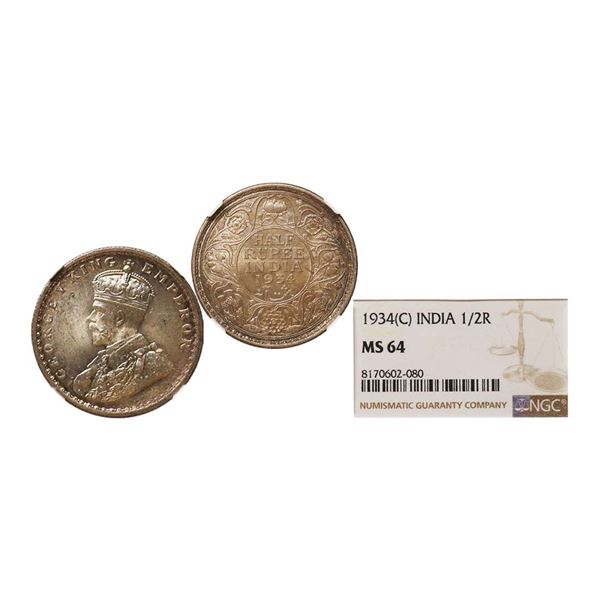 George V King Emperor, Silver 1/2 Rupee, 1934