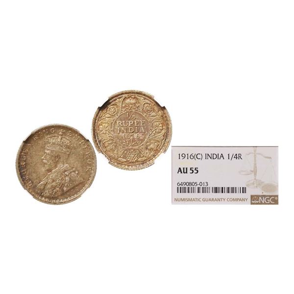 George V King Emperor, Silver 1/4 Rupee, 1916