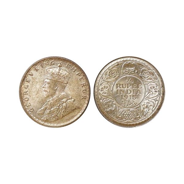 George V King Emperor, Silver 1/4 Rupee, 1918