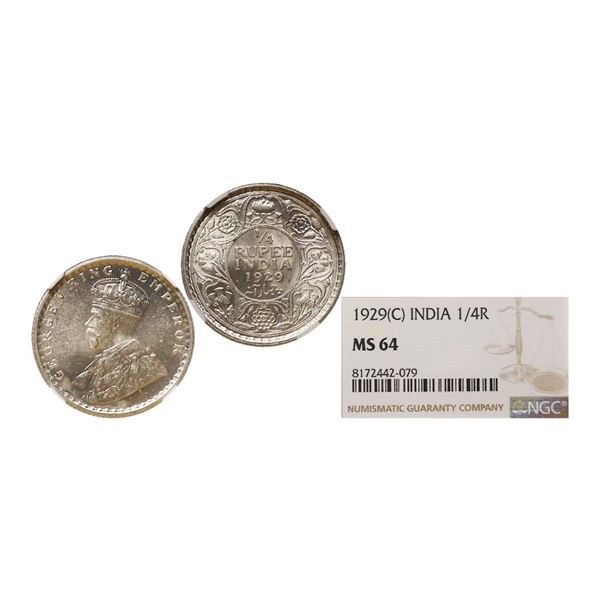 George V King Emperor, Silver 1/4 Rupee, 1929
