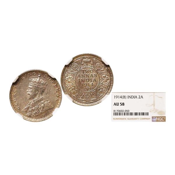 George V King Emperor, Silver 2 Annas, 1914