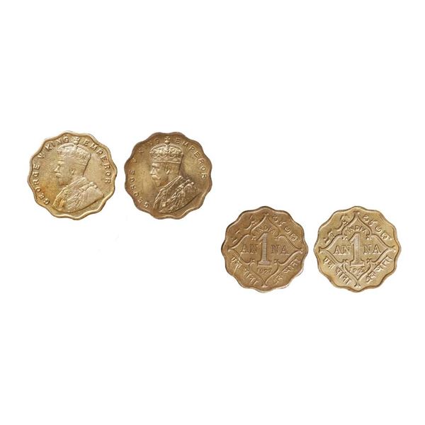George V King Emperor, Set of 2 Coins, Copper - Nickel, 1 Anna, 1927C UNC