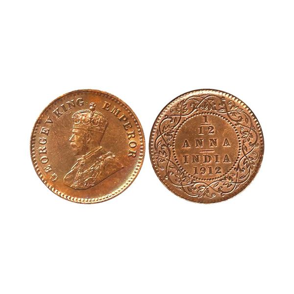 George V King Emperor, Bronze 1/12 Anna, 1912, Calcutta Mint