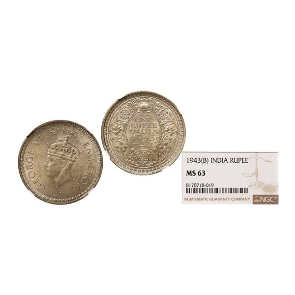 George VI King Emperor, 52% Silver Rupee, 1943