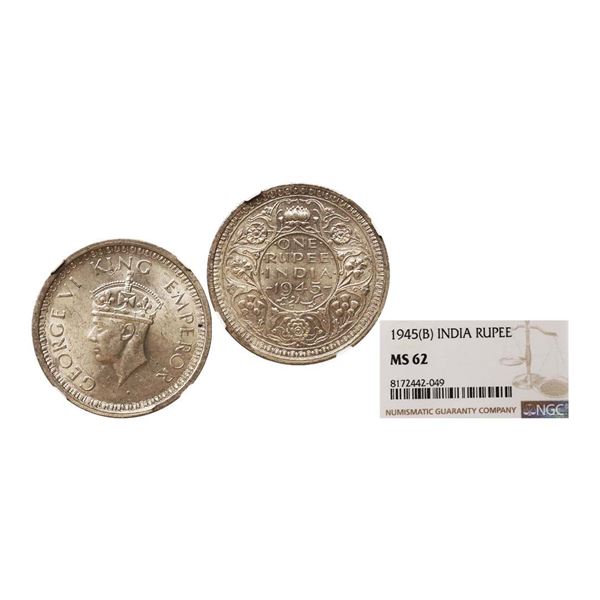 George VI King Emperor, 52% Silver Rupee, 1945