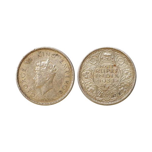 George VI King Emperor, Silver 1/2 Rupee, 1938