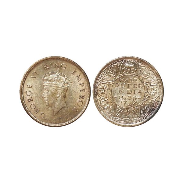 George VI King Emperor, Silver 1/2 Rupee, 1938