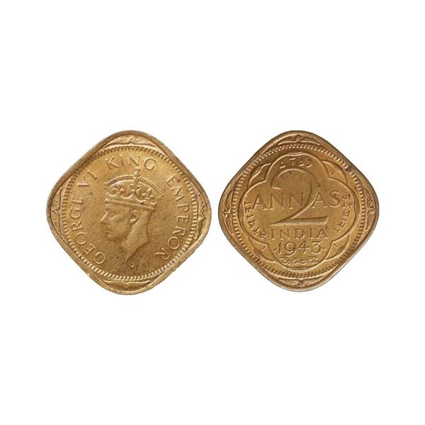 George VI King Emperor, Nickel - Bress, 2 Annas, 1943