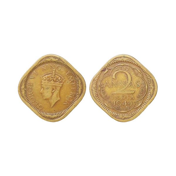 George VI King Emperor, Nickel - Bress, 2 Annas, 1944