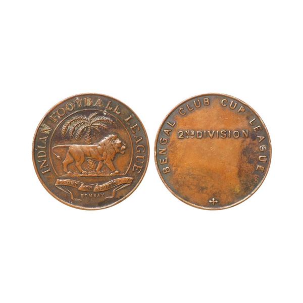 Indian Football League, Copper Medal, Bengal Club Cup League 2nd Division, Obv.  Features a central