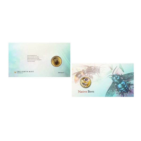Australia, This is a Perth Mint 2019 Native Bees commemorative coin set featuring a colorized design