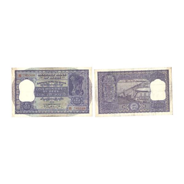 Republic of India, 100 Rupees, 1960, Signed by P.C. Bhattacharya, Serial No AC 59 793549