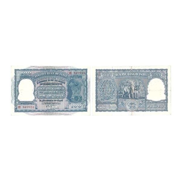100 Rupees, Reserve Bank of India, signed Haravu Venkatanarasimha Varadaraja Iyengar, S/N.: AA44 469