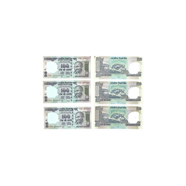 100 Rupees, Set of 10 notes, 2012, Gandhi series, Fancy Number Notes, Serial no.:111111 to 1000000
