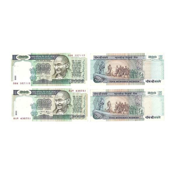 500 Rupees, (1985-1992), Old Gandhi series, Set of 2 notes, Various Governor's Signature By S. Venki