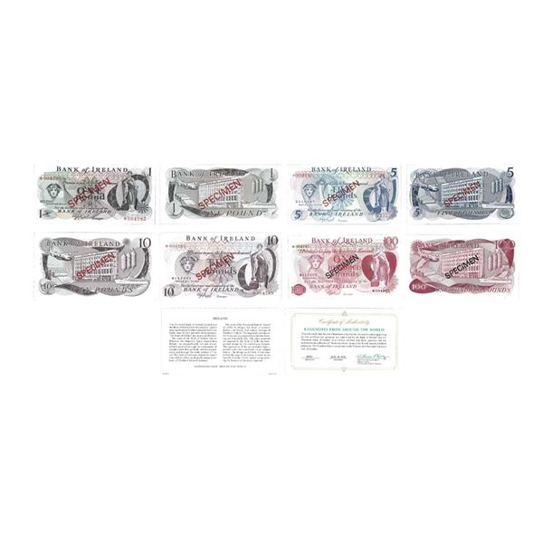 Northern Ireland, Set of 4 Bank Note, 1,5,10 & 100 Pounds SPECIMEN set with Certificate of Authentic