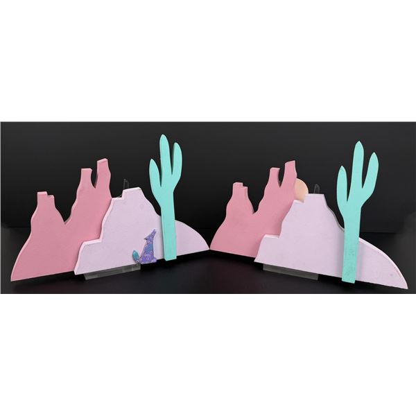 Santa Fe Pastel Howling Coyote and Cactus Folk Art