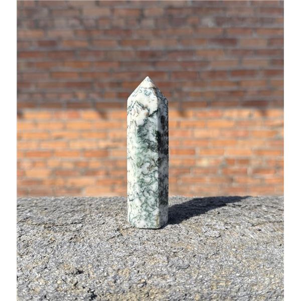 Green Tree Agate Crystal Obelisk Tower