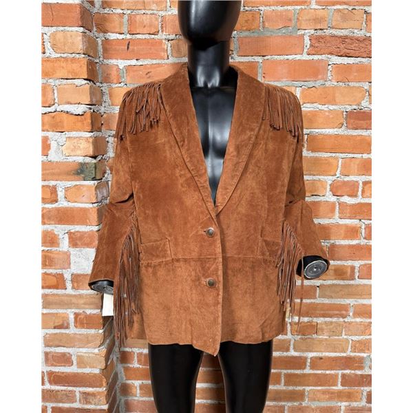 Roamans Brown Leather Suede Fringe Jacket