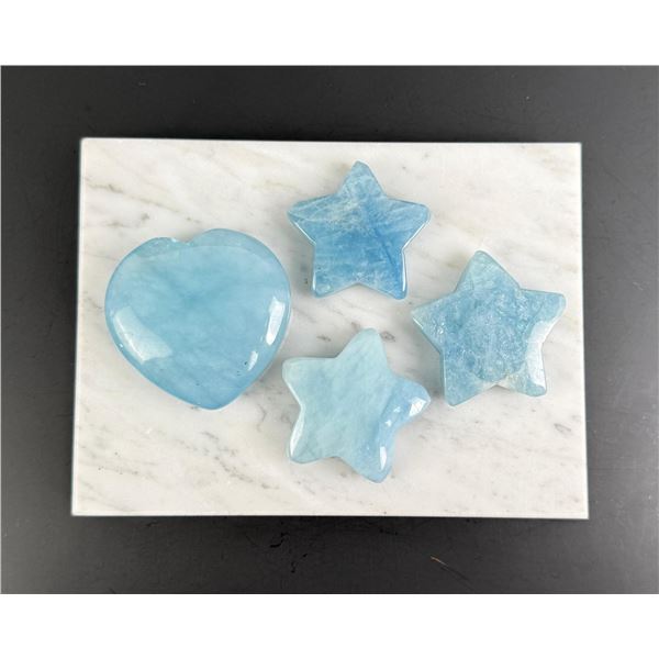 Aquamarine Carved Stars and Heart