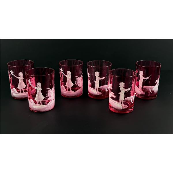 Mary Gregory Cranberry Pink Glass Tumblers