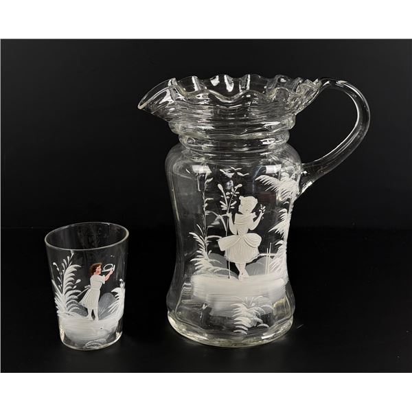 Mary Gregory Clear Pitcher and Cup