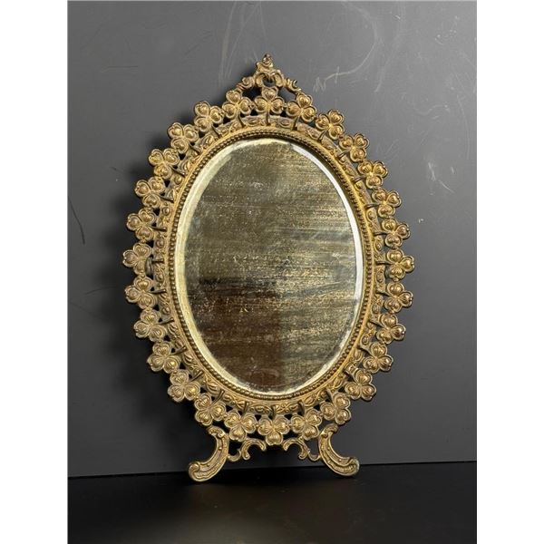 Victorian Brass Beveled Shamrock Dresser Mirror